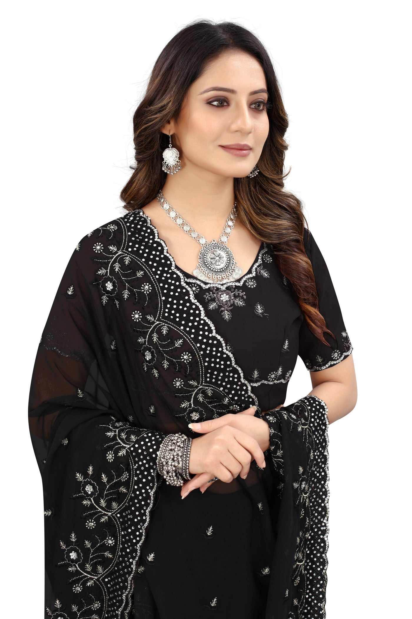 Black Georgette Embroidered Saree With Blouse