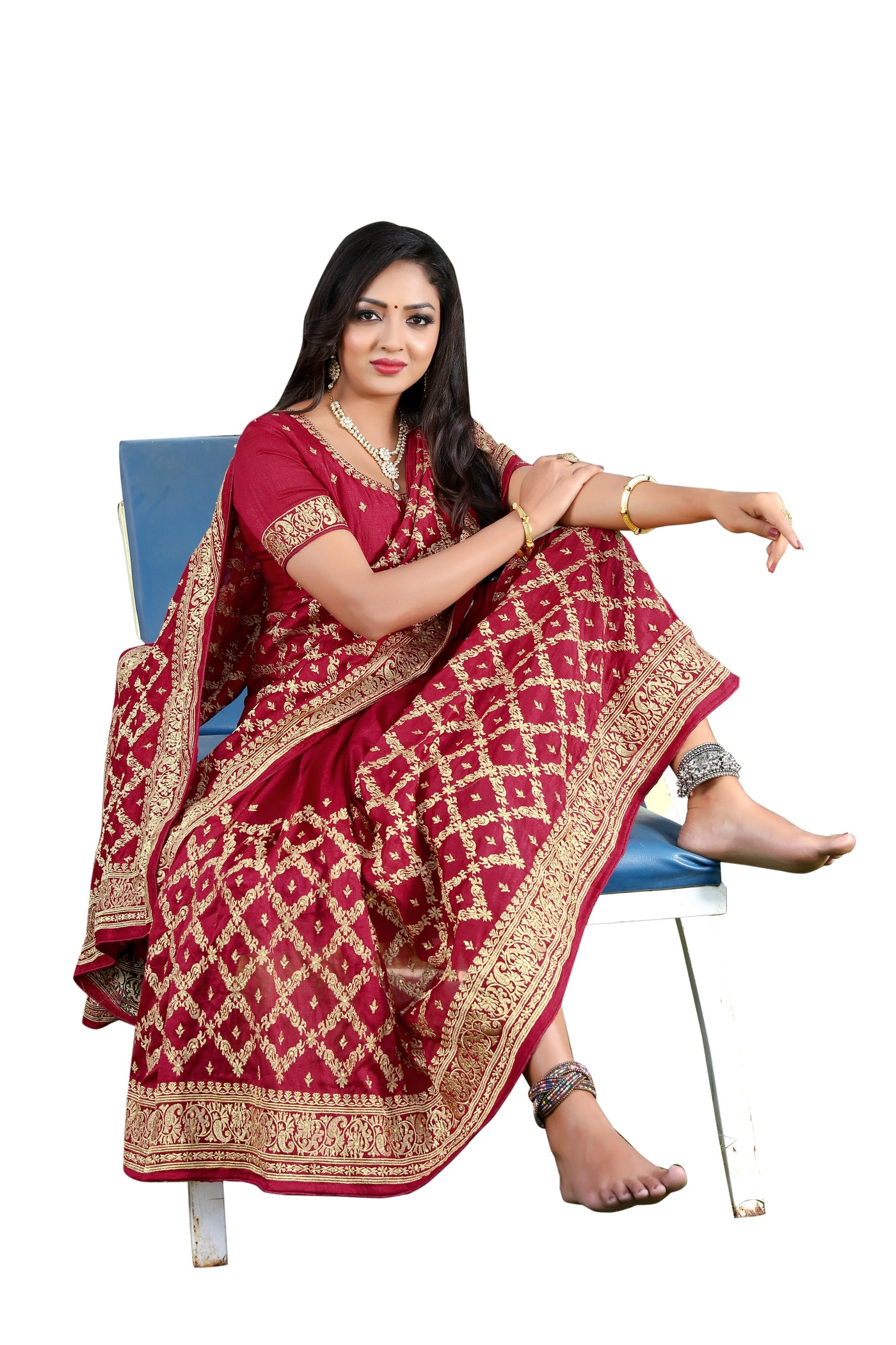 Red Vichitra Silk Zari Work Saree With Blouse