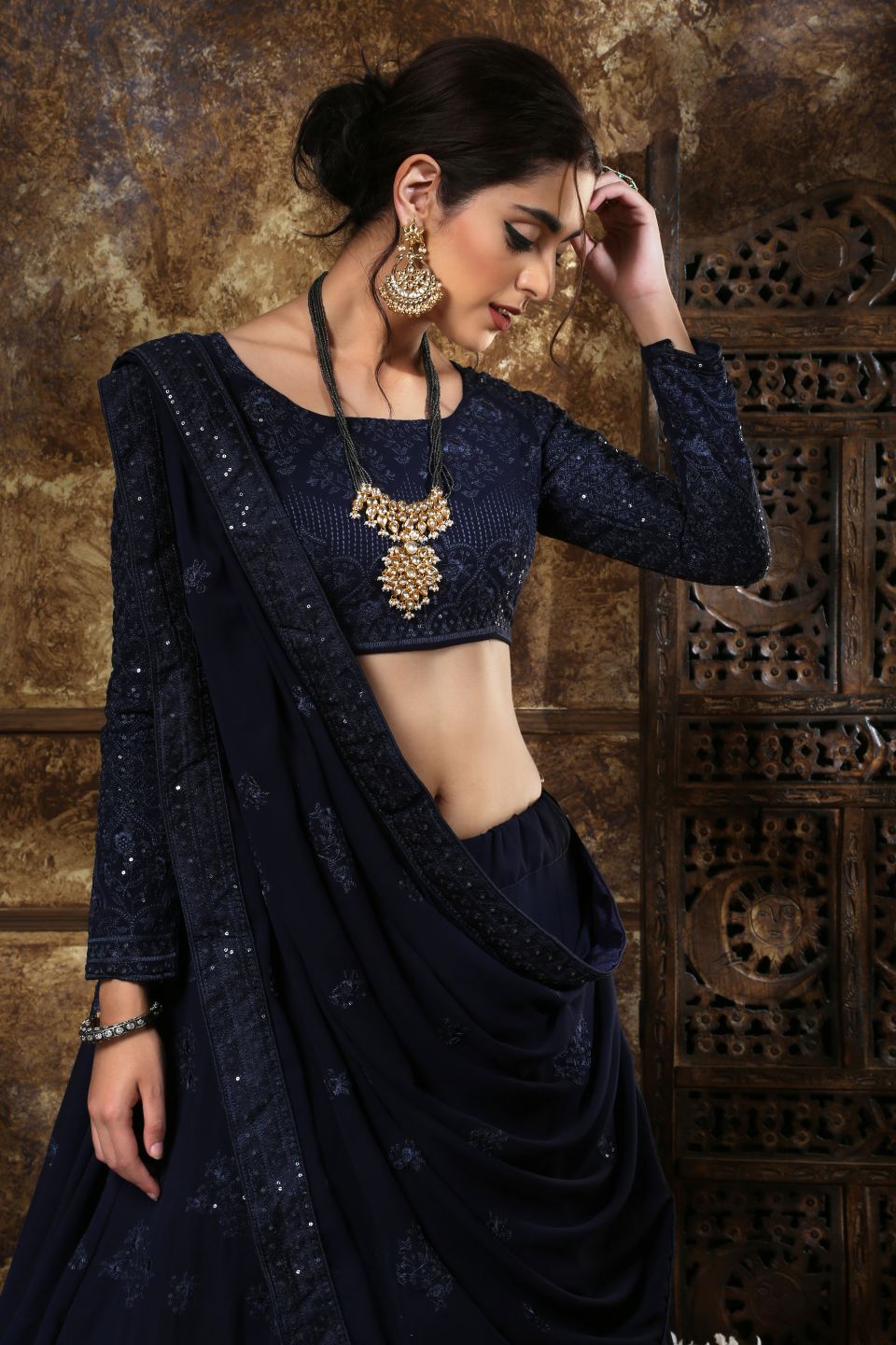 Embroidered Georgette Lehenga In Blue