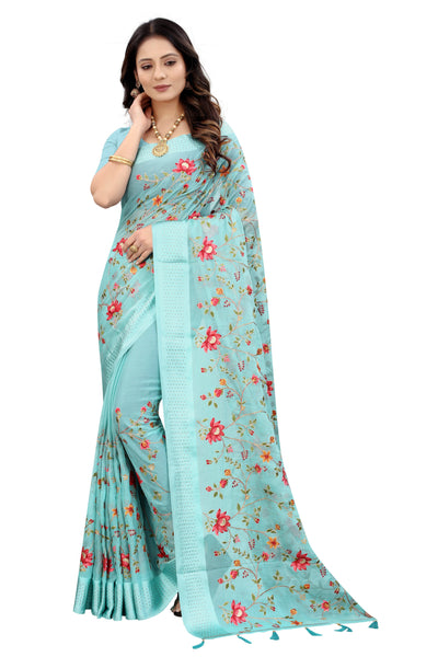 Sky Blue Chiffon Embroidered Saree With Blouse