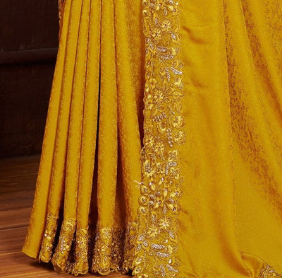 Mustard Satin Embroidered Saree With Blouse
