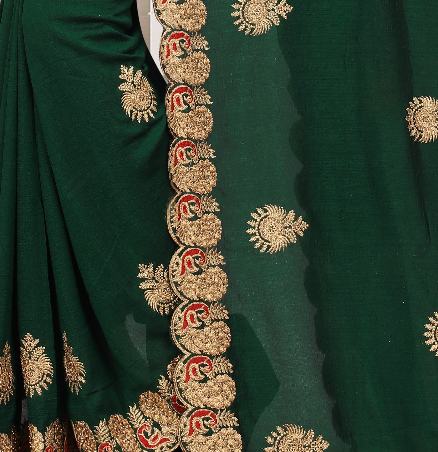Green Vichitra Silk Embroidered Saree With Blouse