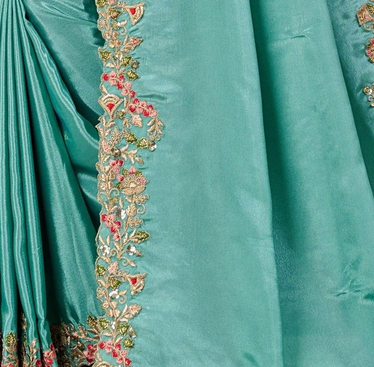 Sky Blue Art Silk Embroidered Saree With Blouse