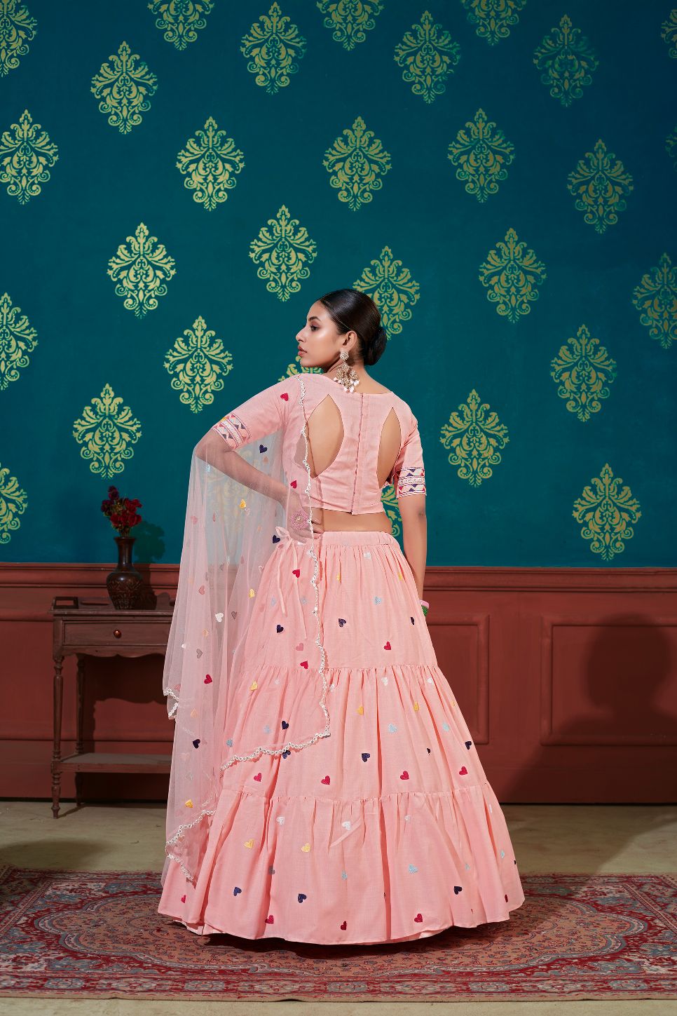 Embroidered cotton Lehenga In Pink