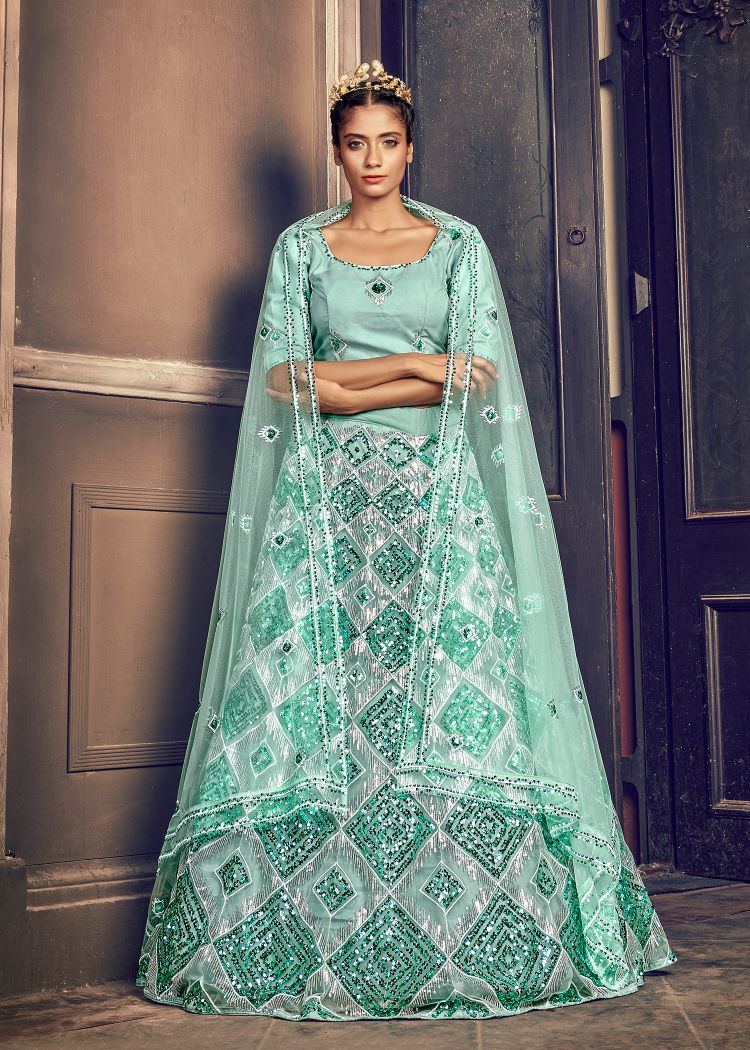 Embroidered NET Lehenga In Turquoise Blue
