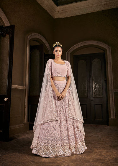 Embroidered Georgette Lehenga In Dusty Pink