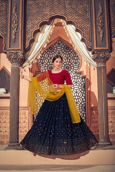 Embroidered Georgette Lehenga In Navy Blue