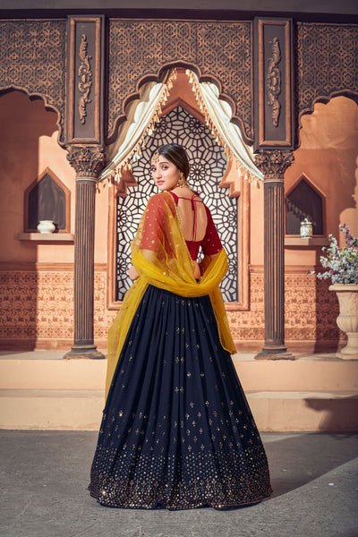 Embroidered Georgette Lehenga In Navy Blue