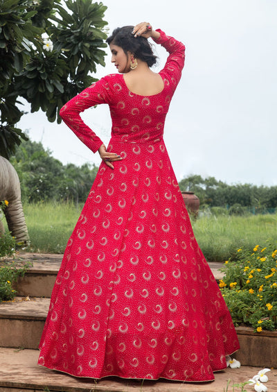 Embroidered Georgette Anarkali Long Gown In Red