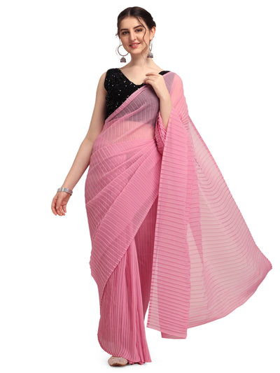 Poly Georgette Solid Pink Saree