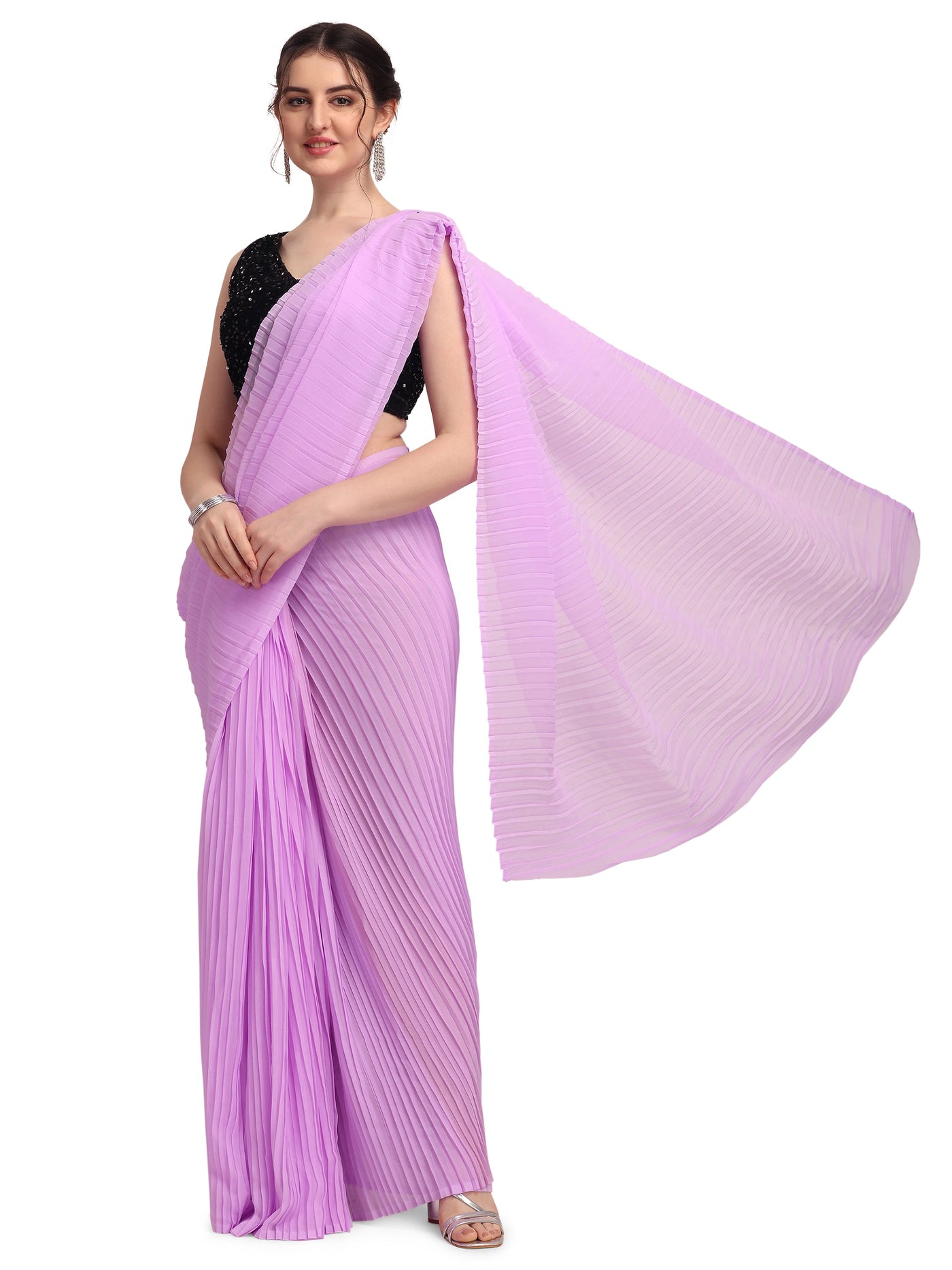 Poly Georgette Solid Pink Saree