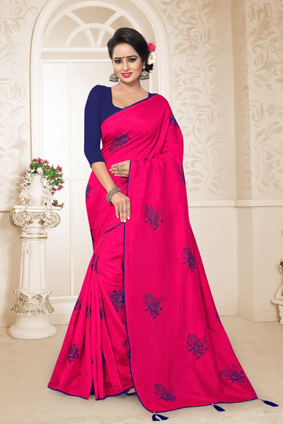 Magenta Art Silk Embroidered Saree With Blouse