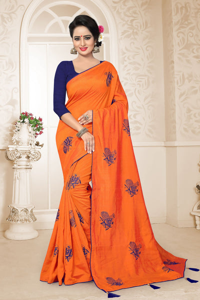 Orange Art Silk Embroidered Saree With Blouse