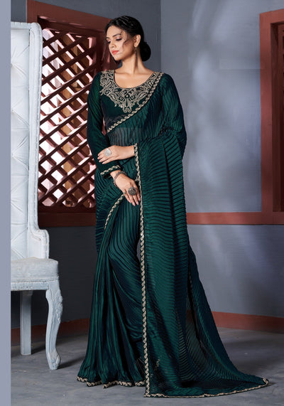 Green Georgette Stone Work Saree With Blouse