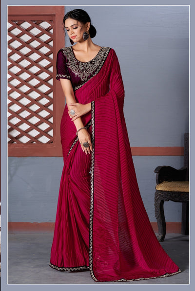 Magenta Georgette Stone Work Saree With Blouse