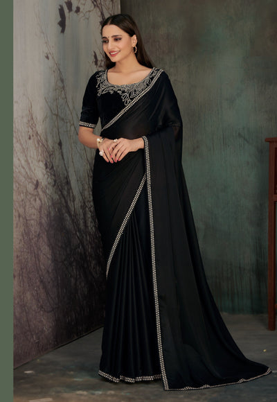 Black Georgette Stone Work Saree With Blouse