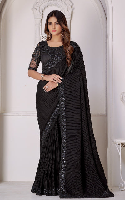 Black Georgette Sequence Work Saree With Blouse