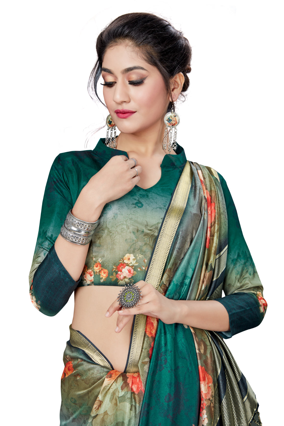 Art Silk Green Saree With Blouse
