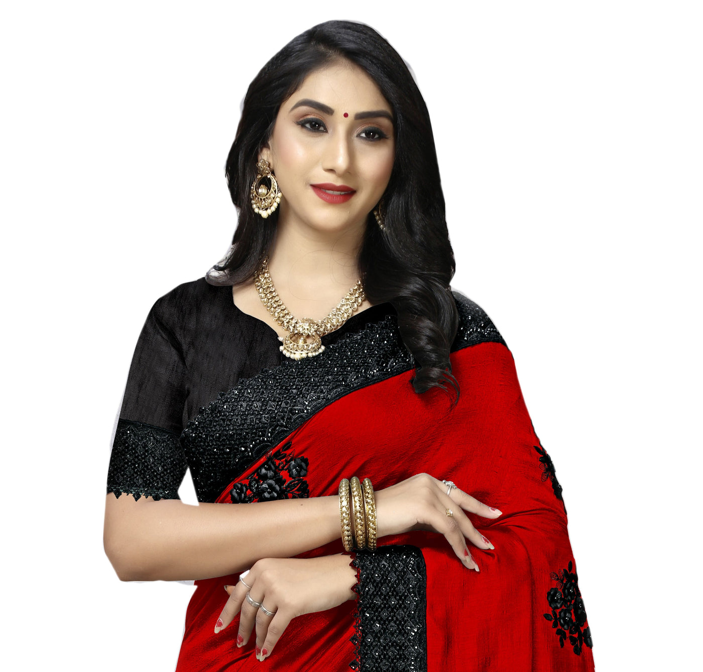 Vichitra Silk Red Saree With Blouse
