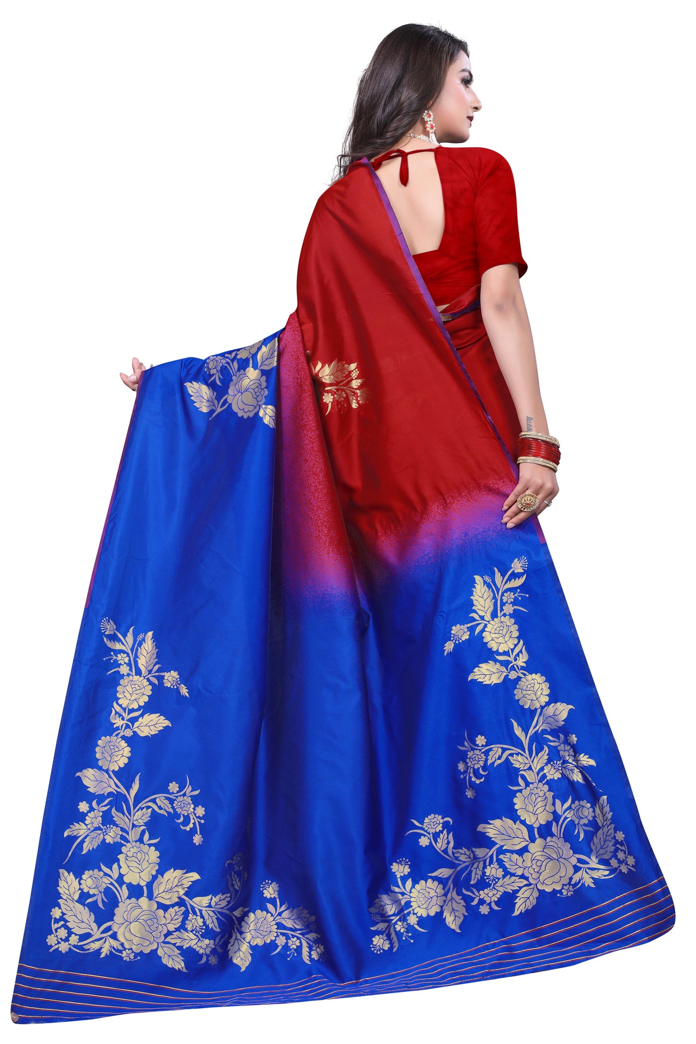 Banarsi Art Silk Red Saree With Blouse
