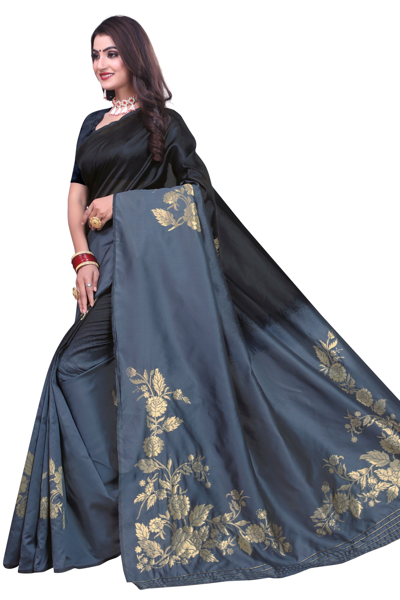 Banarsi Art Silk Black Saree With Blouse