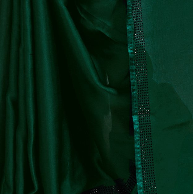 Pure Satin Green Saree With Blouse