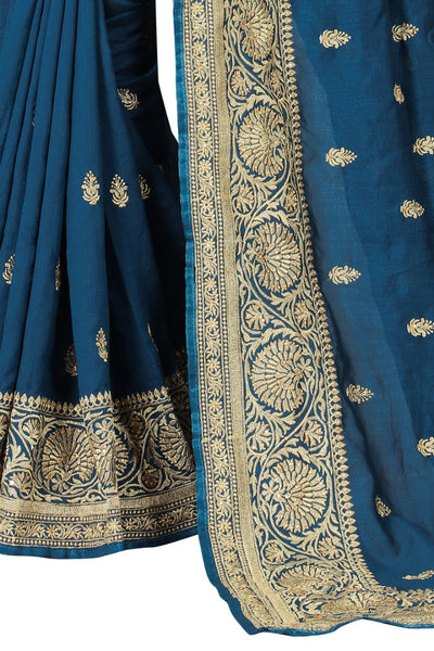 Vichitra Silk Peacock Blue Saree With Blouse