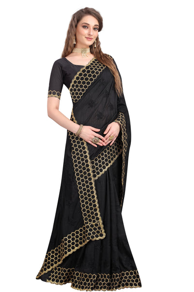 Vichitra Silk Black Saree With Blouse