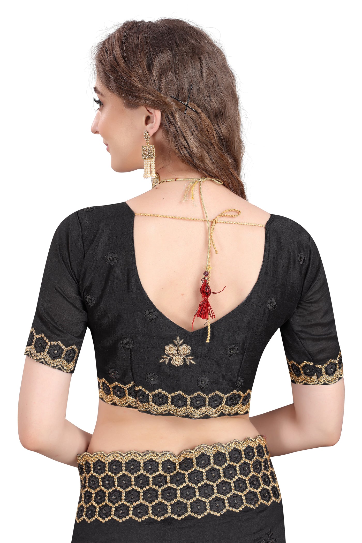 Vichitra Silk Black Saree With Blouse