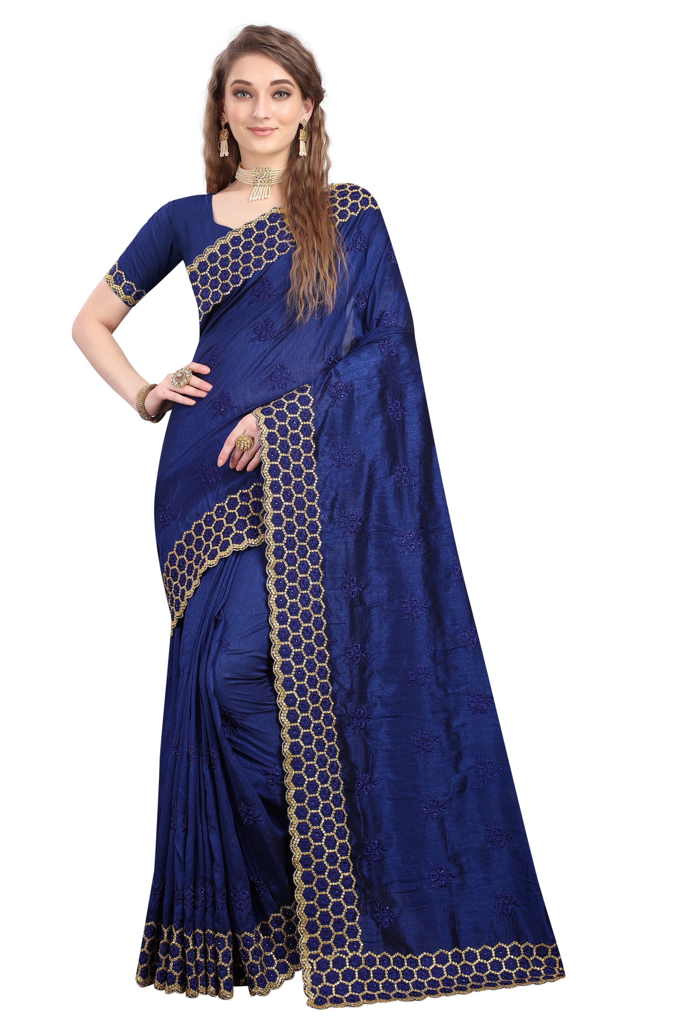 Vichitra Silk Blue Saree With Blouse