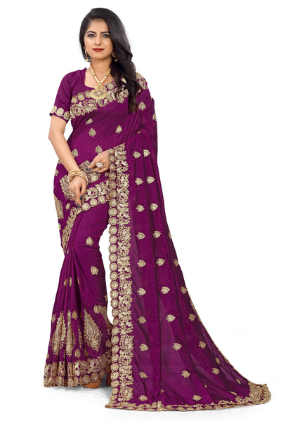 Mayo Silk Wine Color Saree With Blouse