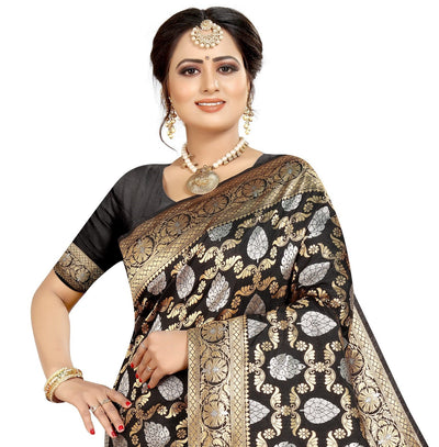 Banarsi Silk Black Saree With Blouse