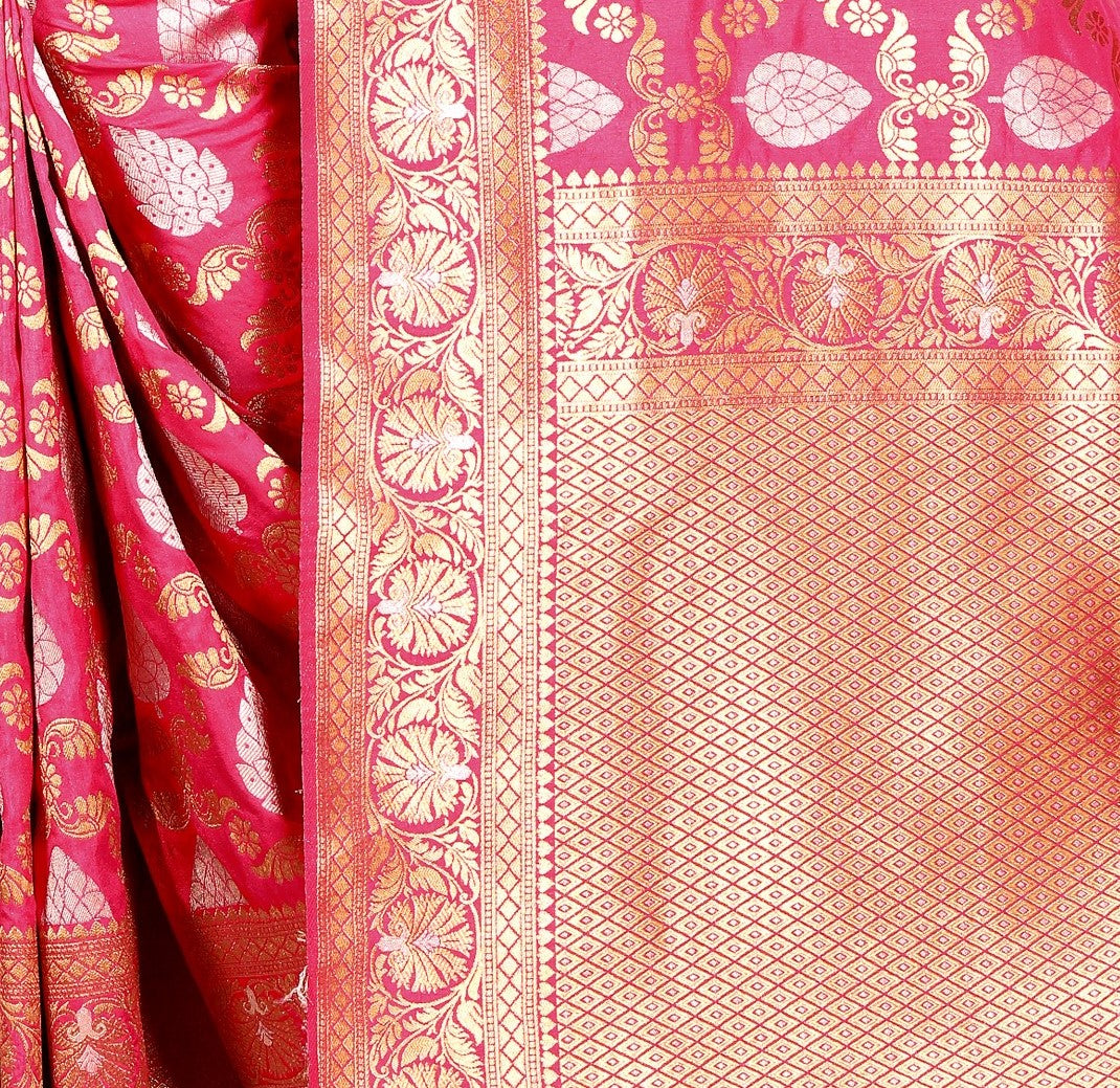 Banarsi Silk Pink Saree With Blouse