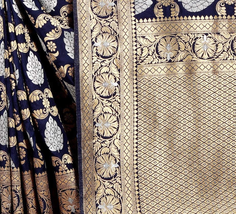 Banarsi Silk Blue Saree With Blouse