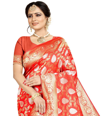 Banarsi Silk Red Saree With Blouse