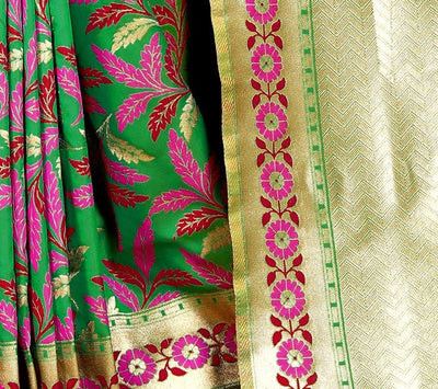 Banarsi Silk Green Saree With Blouse