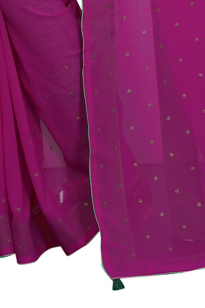 Georgette Satin Violet Saree With Blouse