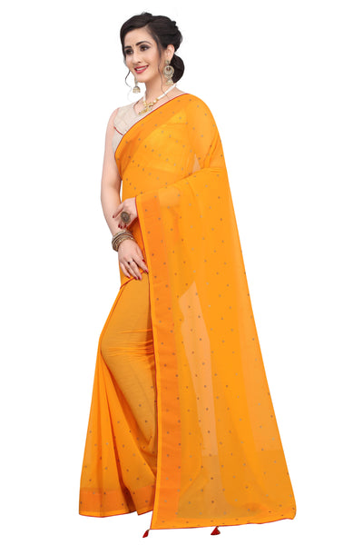 Georgette Satin Mustard Saree With Blouse