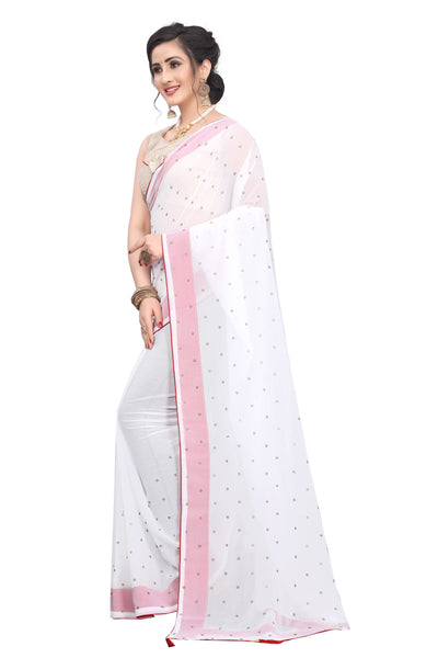 Georgette Satin White Saree With Blouse