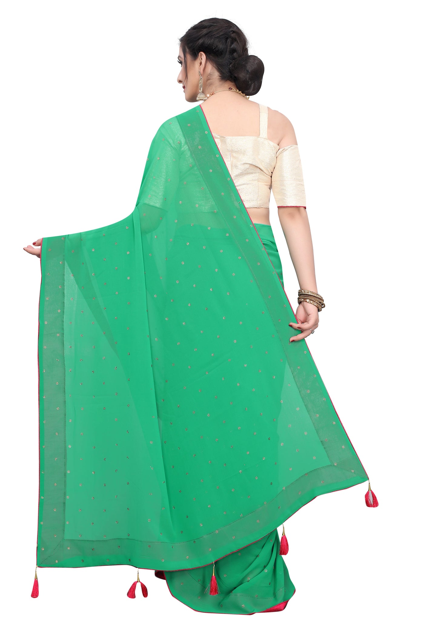 Georgette Satin Green Saree With Blouse