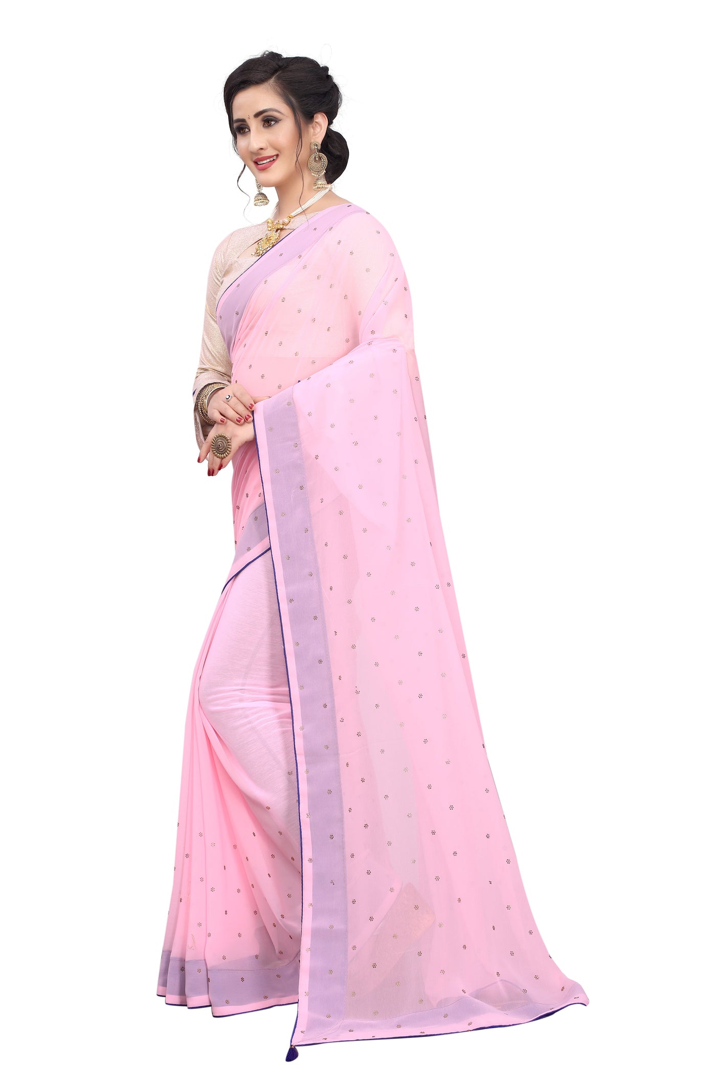 Georgette Satin Pink Saree With Blouse