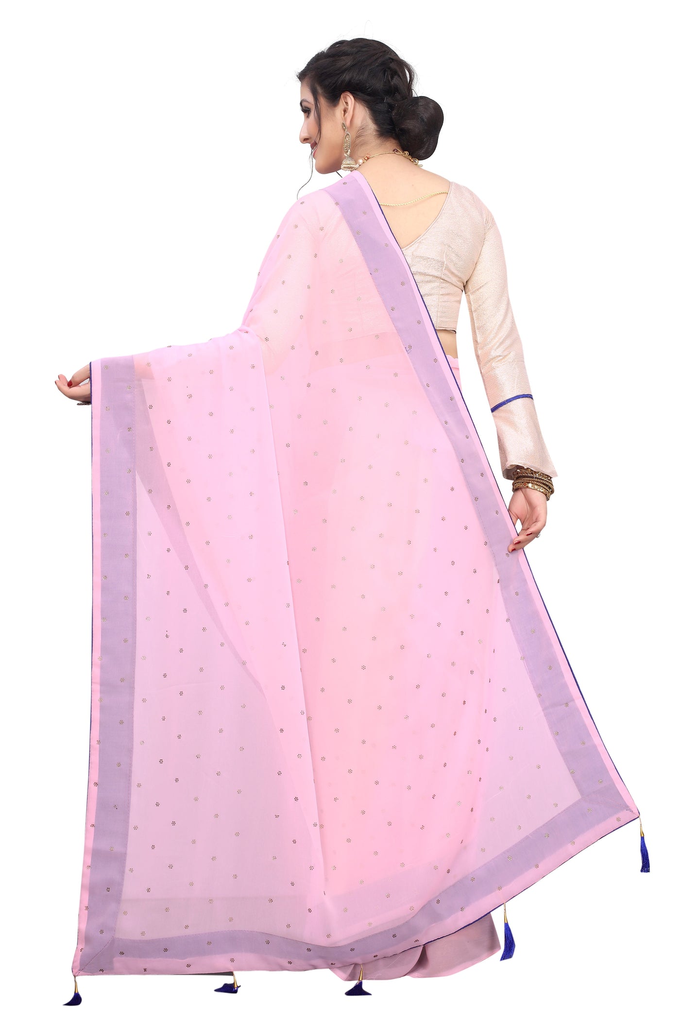 Georgette Satin Pink Saree With Blouse
