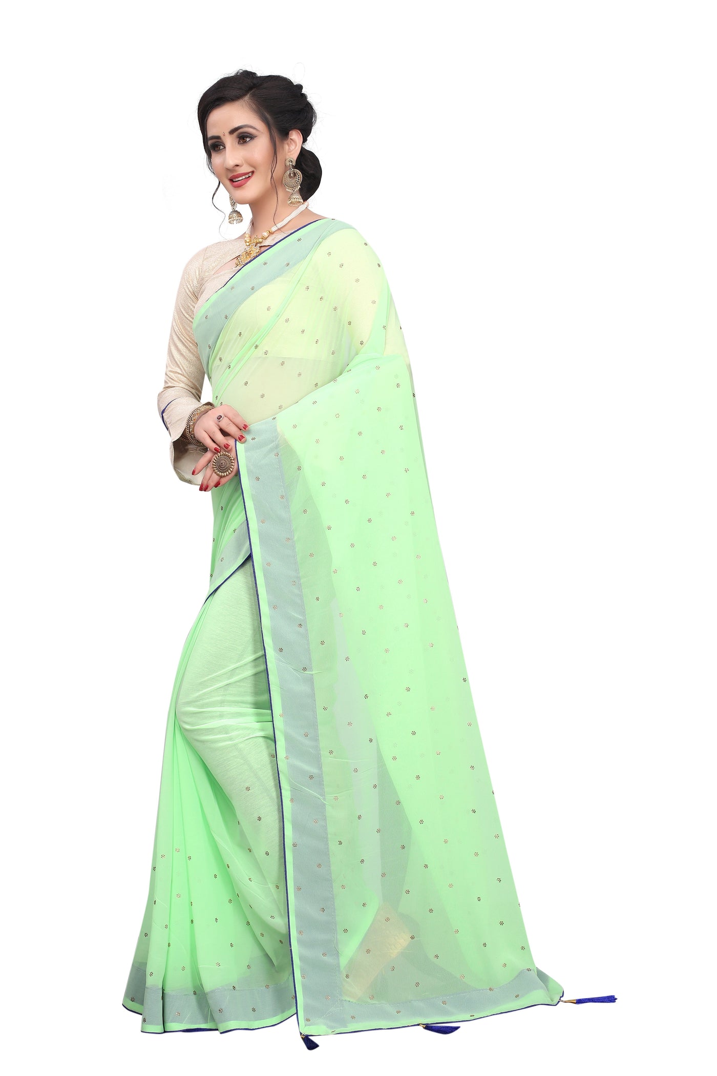Georgette Satin Green Saree With Blouse