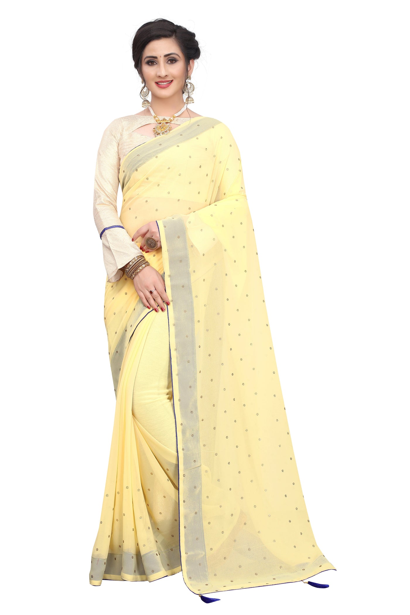 Georgette Satin Yellow Saree With Blouse