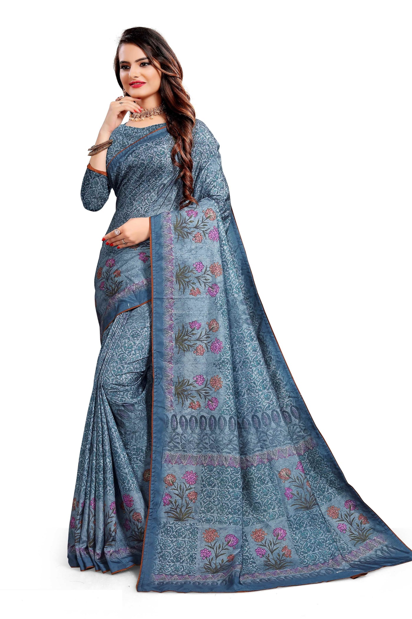 Kesar Silk Blue Saree With Blouse