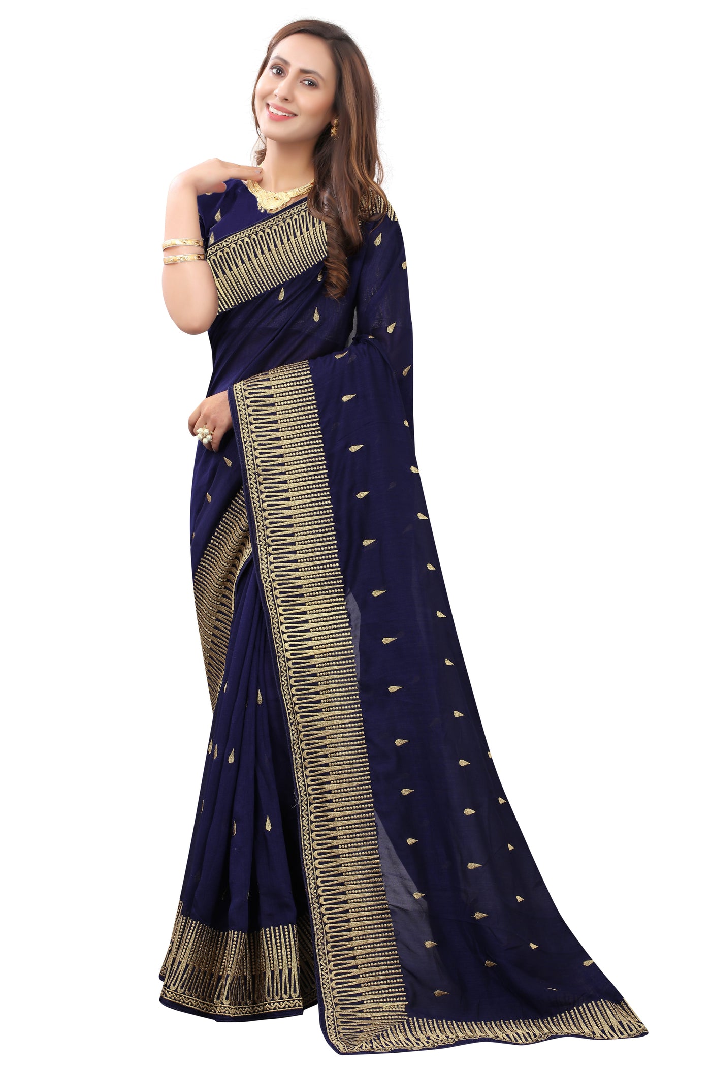 Vichitra Silk Blue Saree With Blouse