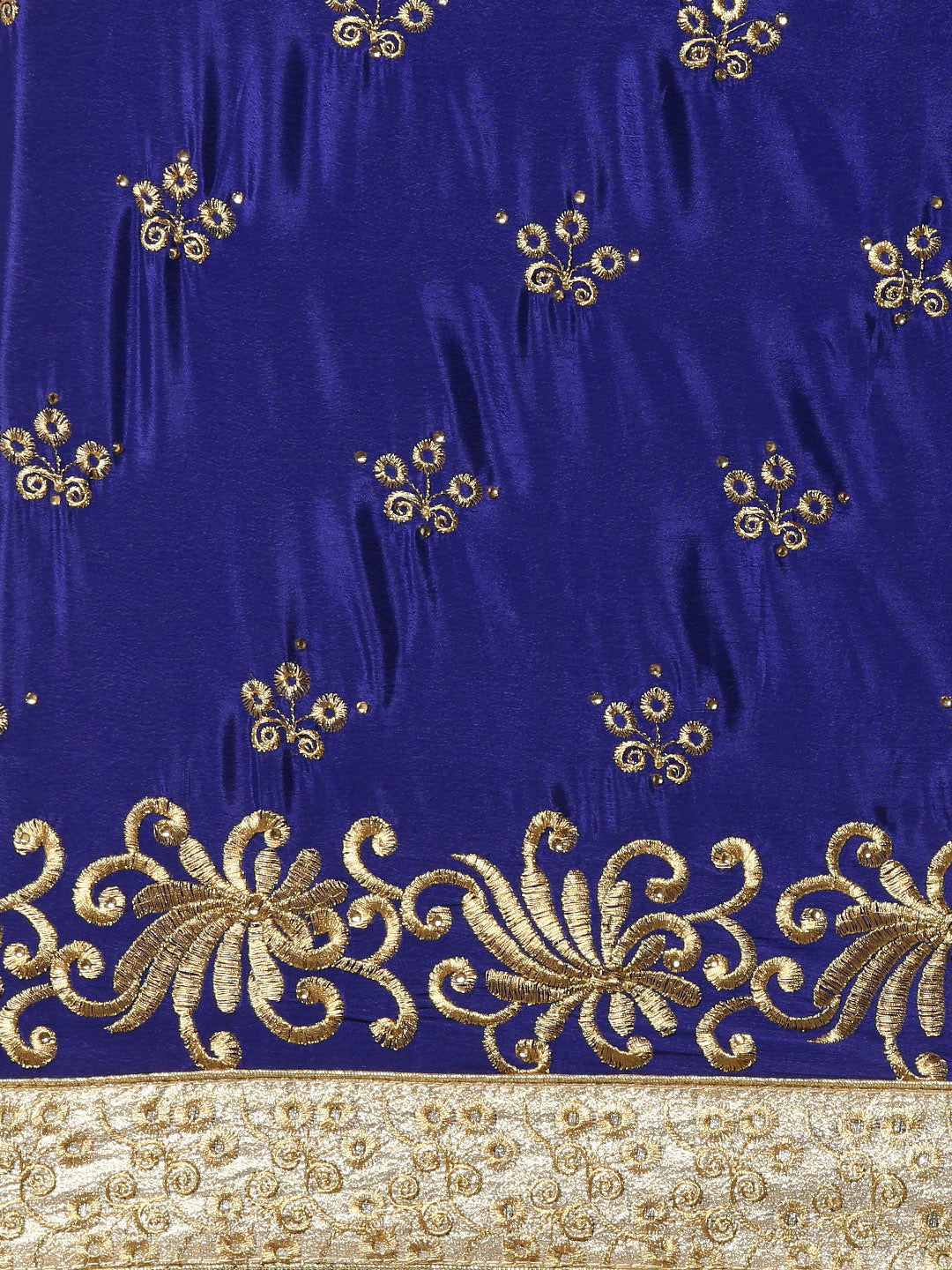 Satin Floral Work Blue Saree