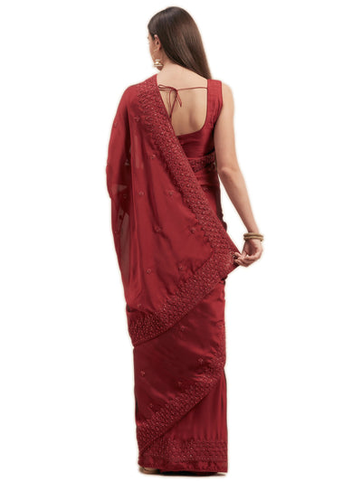 Art Silk Thread Work Red Saree