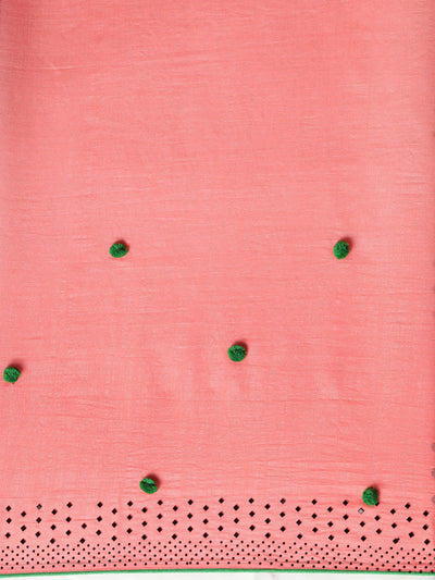Art Silk Pom Pom With Sequence Work Peach Saree