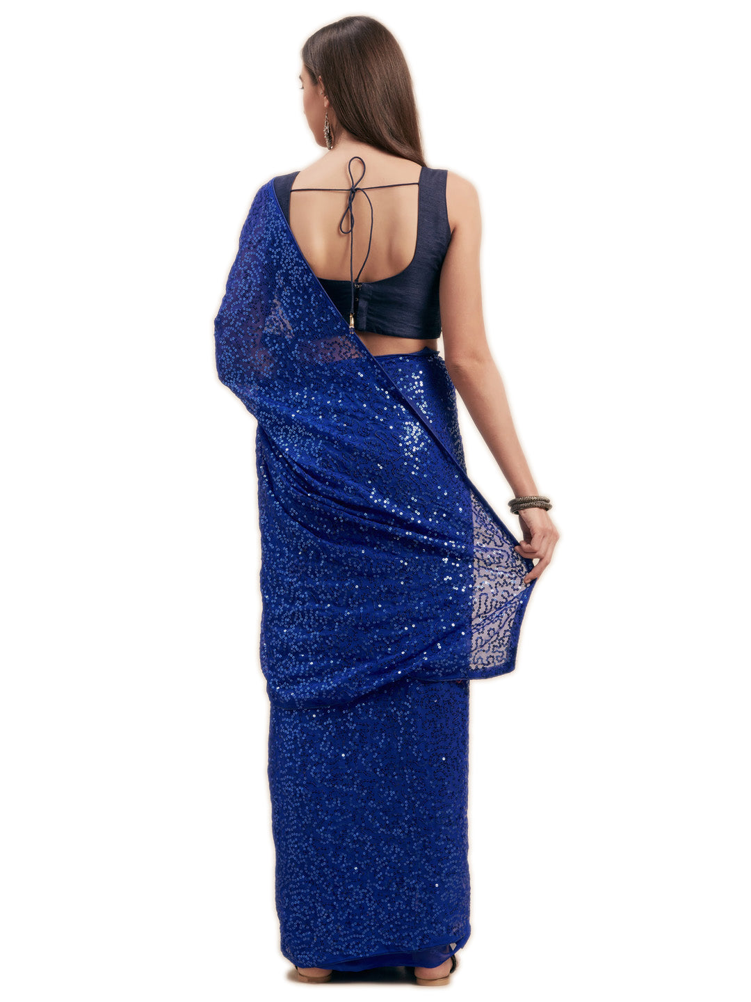 Net Sequin Embroidered Blue Saree